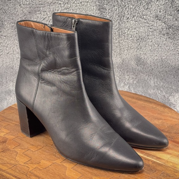 Madewell Shoes - Madewell Fiona Black Leather Heel Pointed Toe Boot Side Zip MA452 Women Size 8